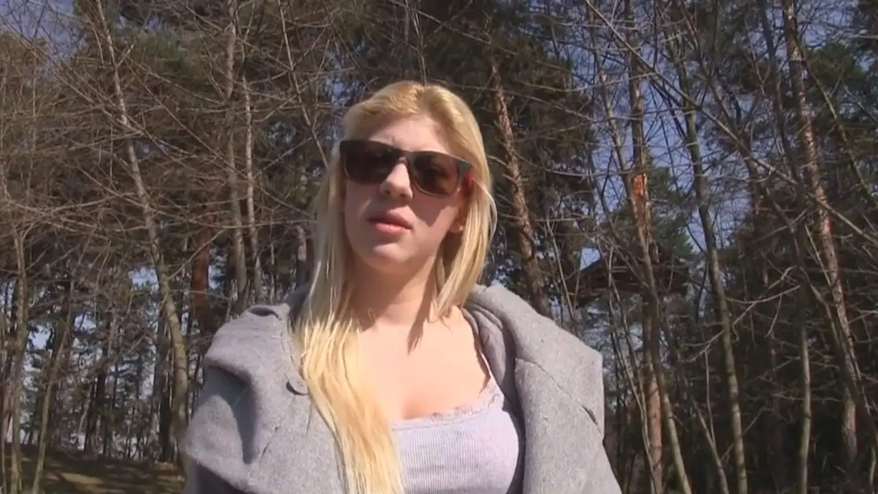 Cute blonde sucks cock outside (FakeHub 2015)